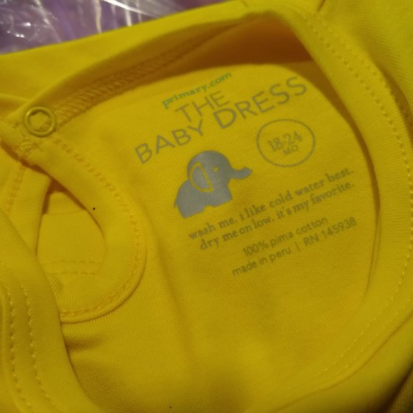 PRIMARY Baby Puff-Sleeve Dress, attached onesie, Sunshine Yellow, size18-24mos. - Picture 6 of 10